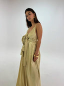 Women's long beige satin jumpsuit - "Calliope"