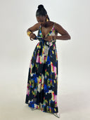 Women's multicolor satin long jumpsuit - "Némésis"