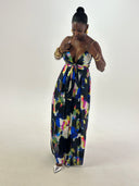 Women's multicolor satin long jumpsuit - "Némésis"