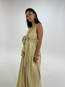 Women's long beige satin jumpsuit - "Calliope"