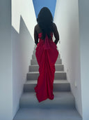 Women's long satin pink dress - "Aphrodite"