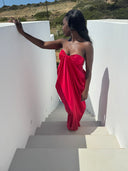 Women's long satin pink dress - "Aphrodite"