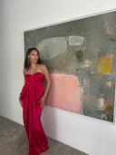 Women's long satin pink dress - "Aphrodite"