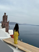 Long yellow satin dress for women - 'Hera'