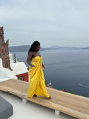 Long yellow satin dress for women - 'Hera'