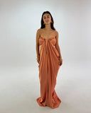 Women's long peach satin dress - "Eris"