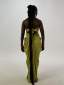 Women's long green satin dress - "Ecate"