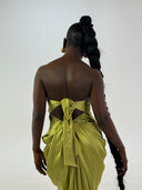 Women's long green satin dress - "Ecate"
