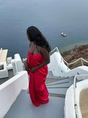 Women's long satin pink dress - "Aphrodite"