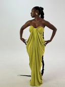 Women's long green satin dress - "Ecate"