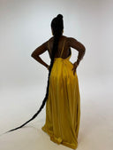 Women's long yellow satin jumpsuit - "Thémis"