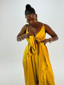Women's long yellow satin jumpsuit - "Thémis"