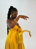 Women's long yellow satin jumpsuit - "Thémis"