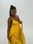 Women's long yellow satin jumpsuit - "Thémis"