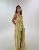 Women's long beige satin jumpsuit - "Calliope"